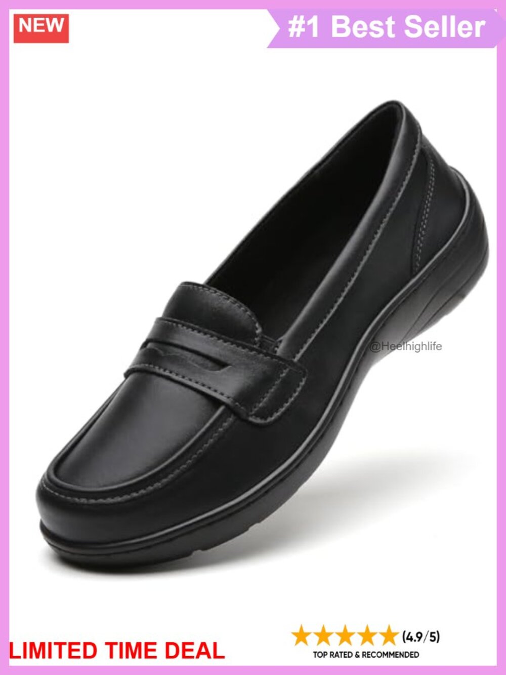 QAE Women's Leather Loafers Memory Foam Slip On Comfort Shoes